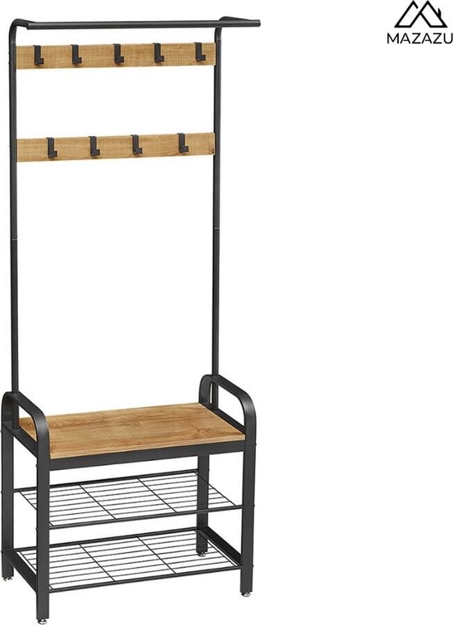 MAZAZU Kapstok Metaal en Hout Stijlvol Ontwerp Duurzaam 72x33.7x183 cm