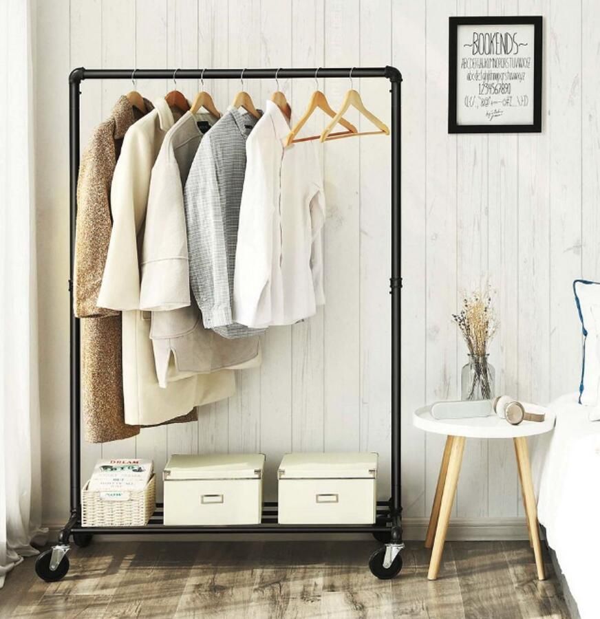 MAZAZU Kledingrek – Industrieel Zwart – Opbergrek met Legplank – 100×49×163 cm – Stabiel & Stevig - Foto 2