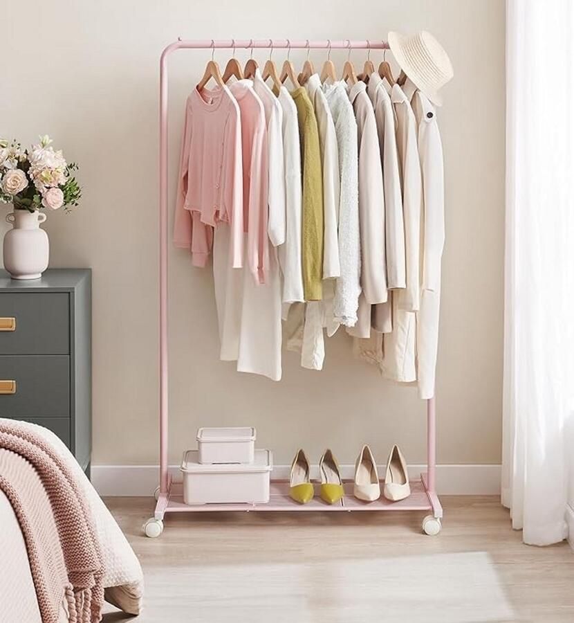 MAZAZU Kledingrek Kledingstang Roze Met wielen 40 5x91x158