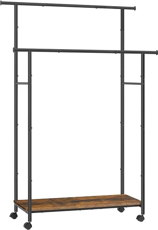 MAZAZU Kledingrek Met Wielen Met plank Zwart en Bruin 39.6x98.5x156.8