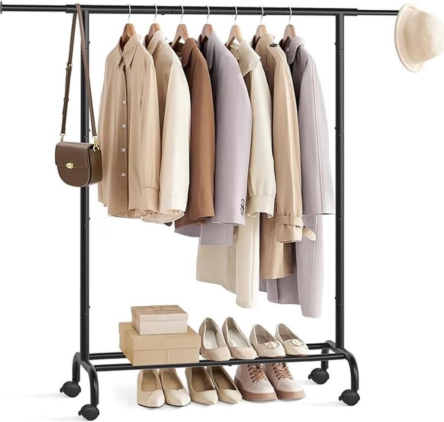 MAZAZU Kledingrek Uitrekbare Stang Zwart 40x83 120x156