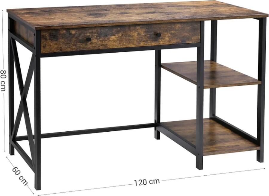 MAZAZU MIRA Home Laptoptafel Computerbureau Industrieel Bruin zwart 120x60x76