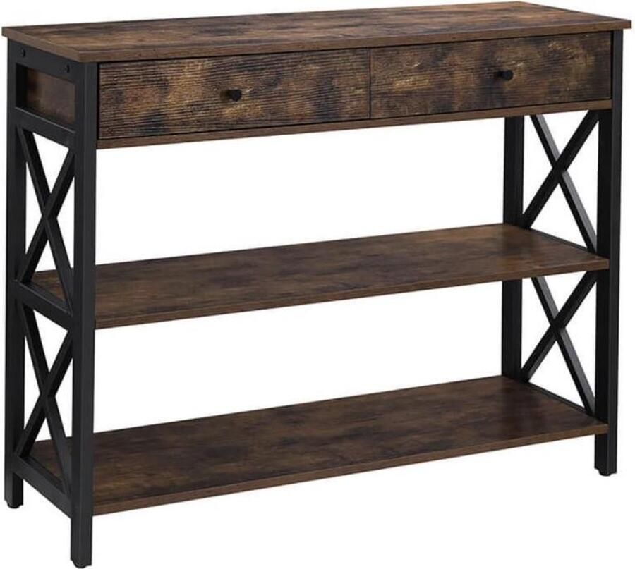 MAZAZU MIRA Consoletafel Bijzettafel Met lades Spaanplaat Metaal Bruin zwart 100x80x33