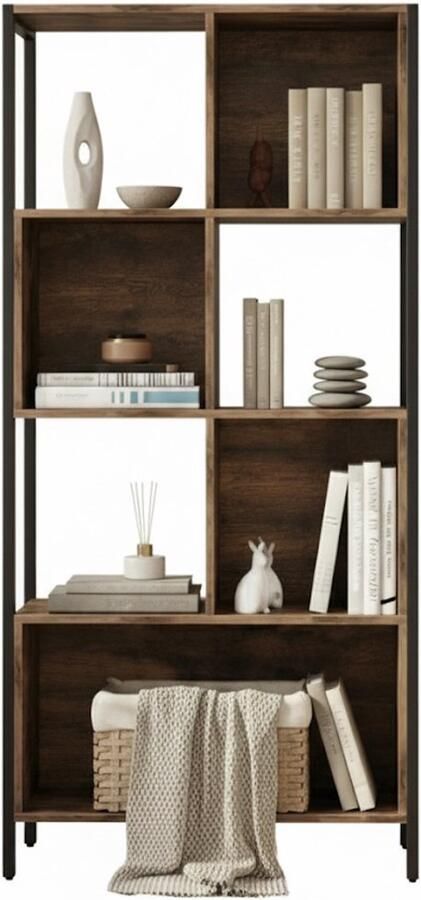 MAZAZU MIRA Home – Boekenkast Industrieel – Open Kast met Planken – Hout en Metaal – Opbergkast Woonkamer en Kantoor – 74x29 6x154 5 cm - Foto 4