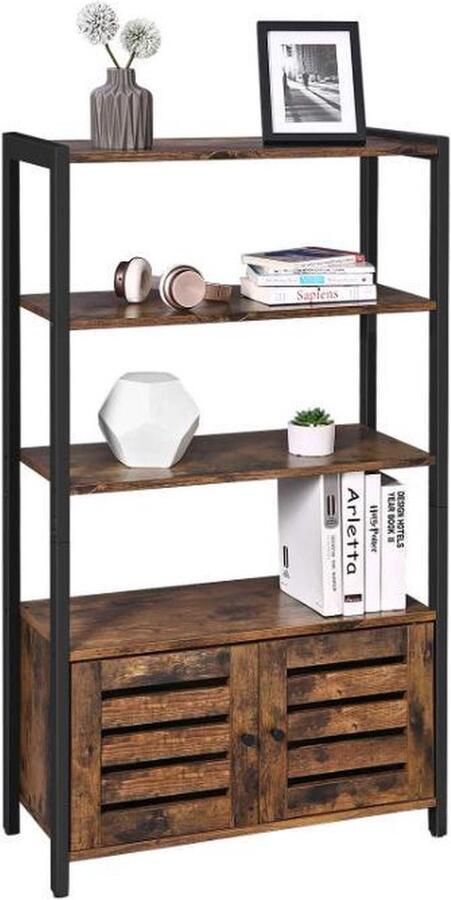 MAZAZU MIRA Home Boekenkast Met deuren Industrieel Boeken Opberger Bruin Hout 70x30x121 5