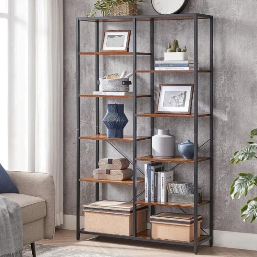 MAZAZU MIRA Home Boekenrek Boekenkast Industrieel Kasten Boekenkast Vintage 100x30x170cm