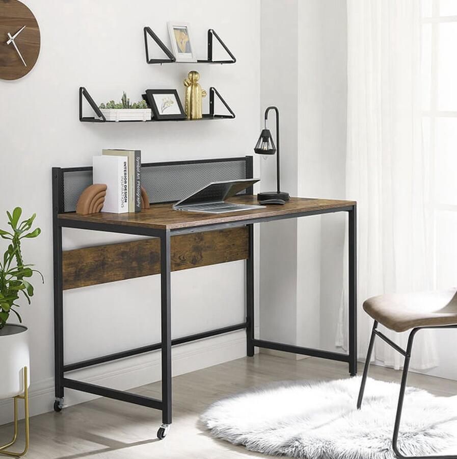 MAZAZU MIRA Home Bureau- Bureau op wielen Bruin Zwart Spaanplaat Metaal 120x60x94