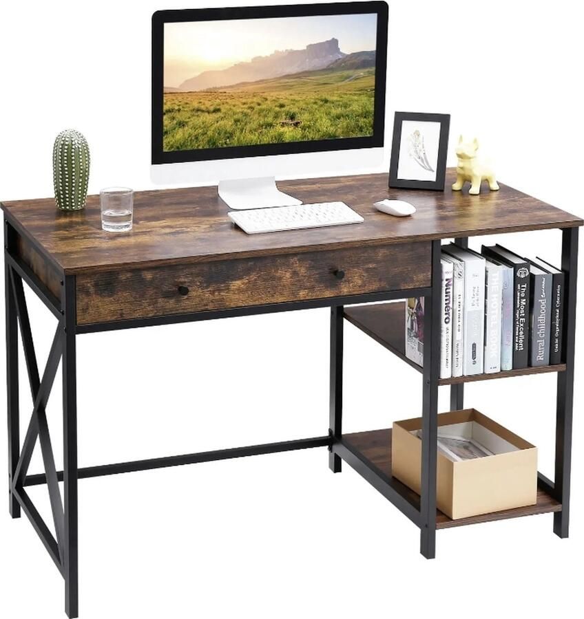 MAZAZU MIRA Home Bureau- Computerbureau Met Planken Zwart Metaal 120x60x80