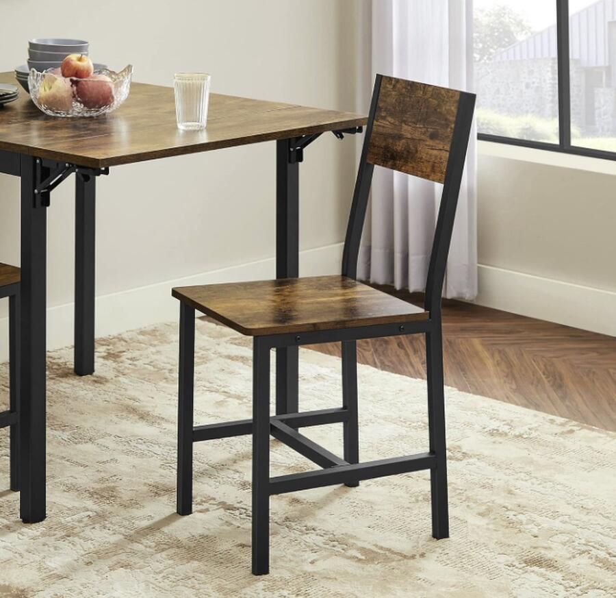 MAZAZU MIRA Home Eetkamerstoel set van 2 Bruin Zwart Spaanplaat Staal 46 6x36x87 1