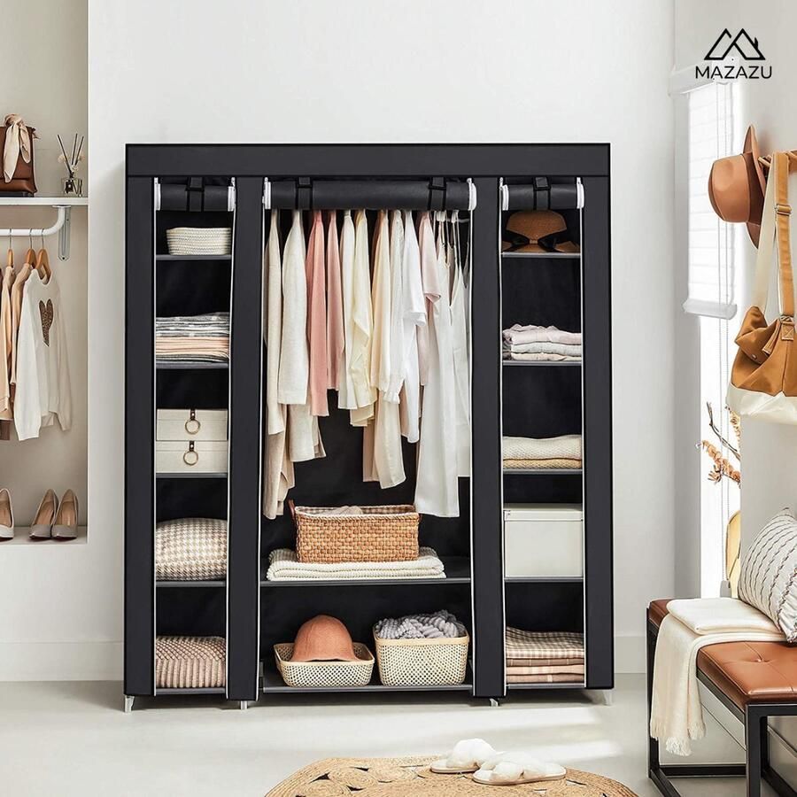 MAZAZU MIRA Home Garderobekast Kledingkast Kledingrek Opvouwbaar Kleding Kleerkast Canvas 150x45x175cm