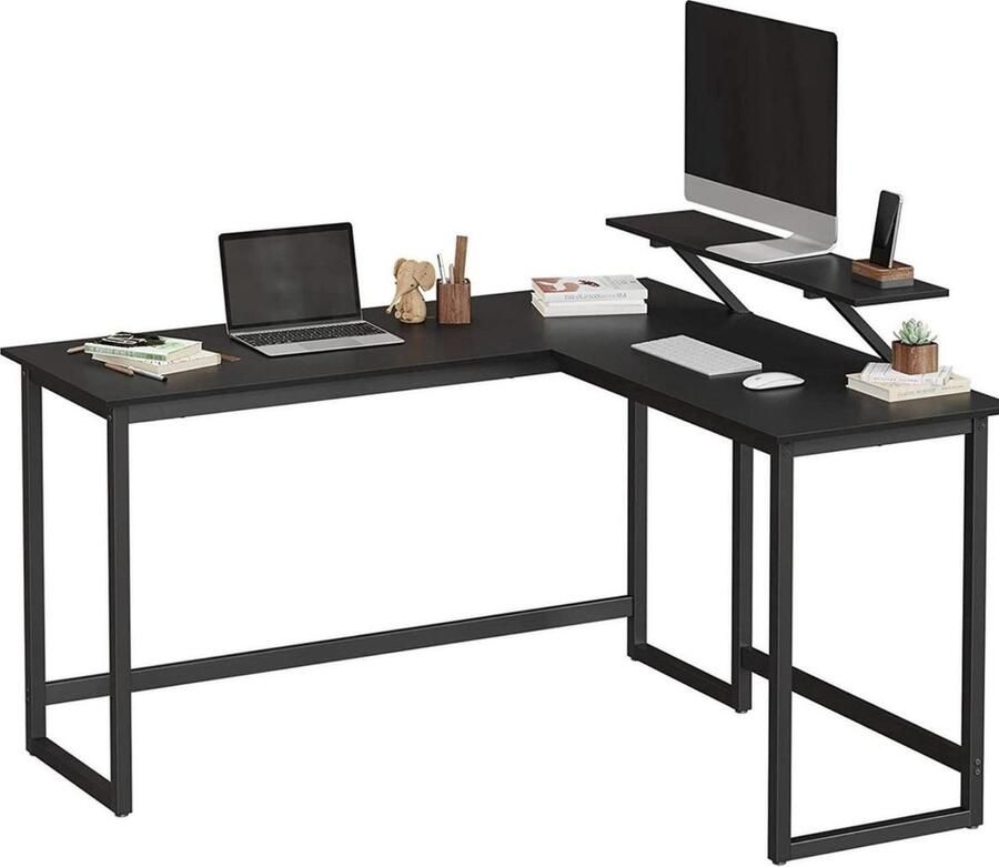 MAZAZU L-vormig Hoekbureau Stabiel & Stijlvol Werkplek Bureau met Monitorstandaard Ruimtebesparend Computertafel voor Thuis en Kantoor 140x130x76 cm