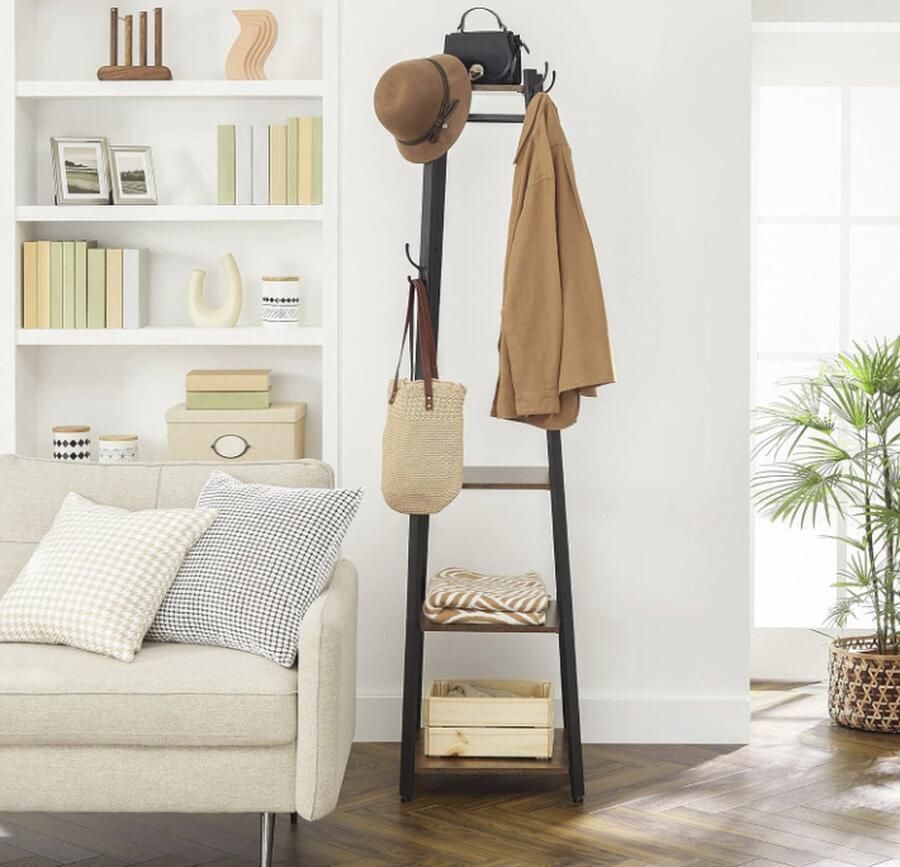 MAZAZU MIRA Home Kapstok met 3 planken Zwart Spaanplaat Staal 17.72x17.72x71.26