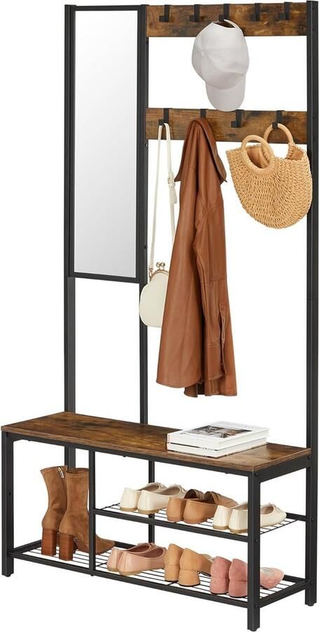 MAZAZU MIRA Home Kapstok Staand Kledingrek Met Spiegel Kapstok Vintage 36x98x185