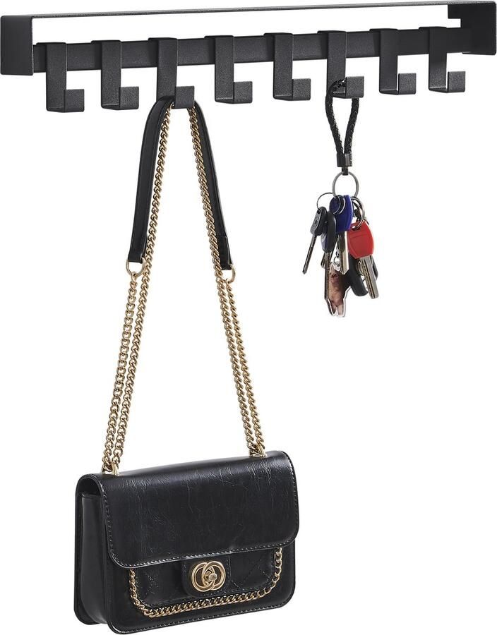 MAZAZU MIRA Home Kapstok met rails Industrieel zwart 8 verstelbare haken Variabel ophangen van jassen en hangers 50 cm breed Veelzijdige en speelse eyecatcher - Foto 3