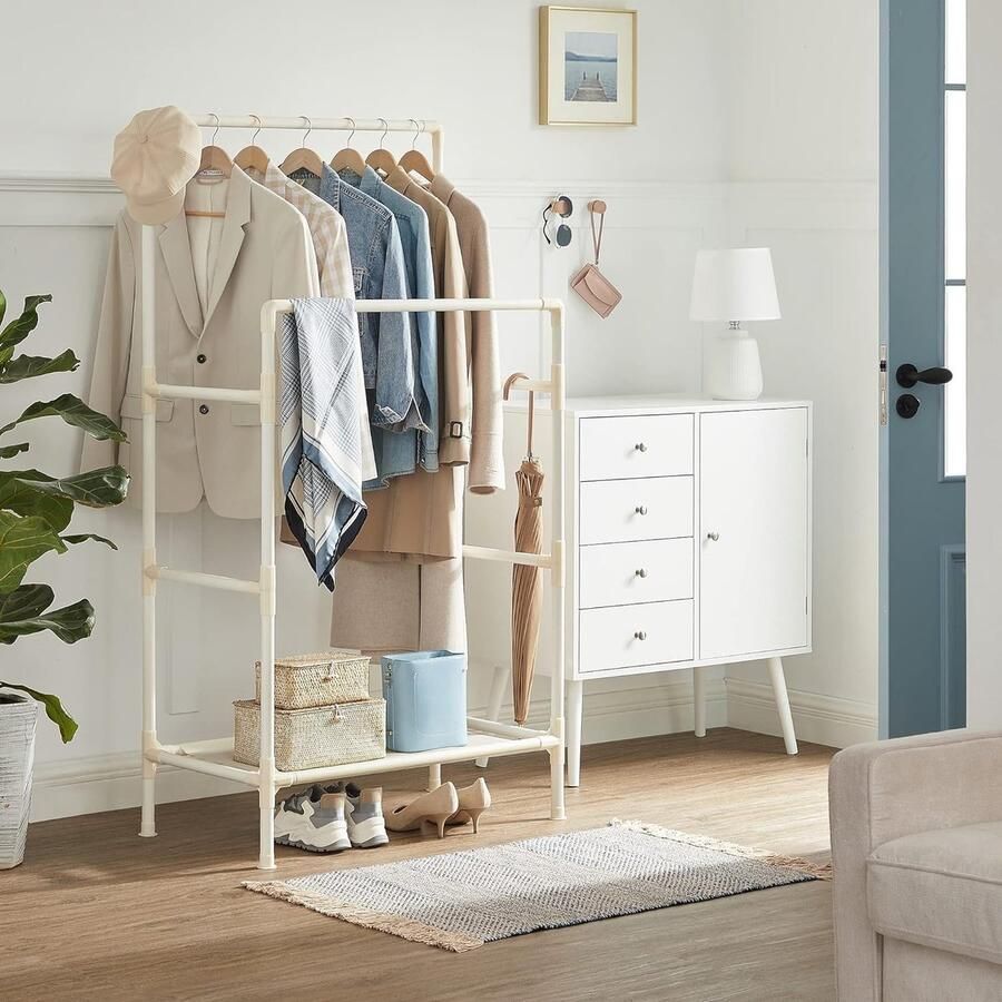 MAZAZU MIRA Home Kledingrek Garderoberek Kapstok Wit PVC 83x45x157 cm