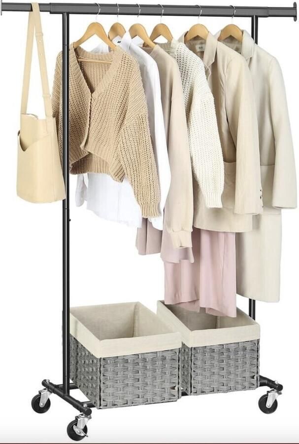 MAZAZU MIRA Home Kledingrek op wieltjes Kledinghangers Slaapkamer Hal Verstelbaar 92-132x45 4x160cm - Foto 2