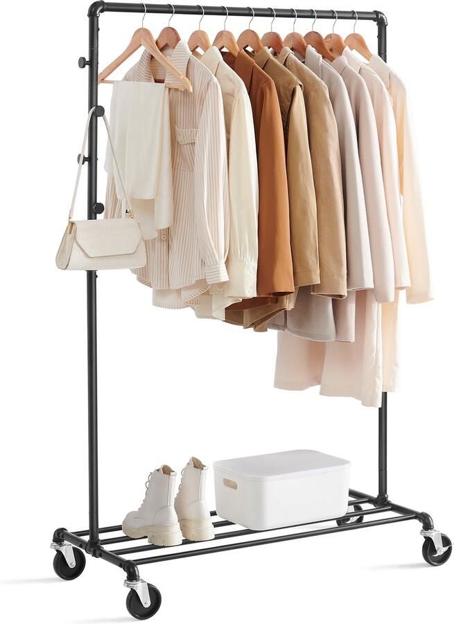 MAZAZU MIRA Home Kledingrek Kledingrekstang Kapstok Opbergrek Garderoberek Met Haken Zwart- 100x49x163cm