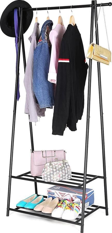MAZAZU MIRA Home Kledingrek met Kledingstang Stevig Metaal Zwart Stijlvol en Eigentijds 64x41x155 cm