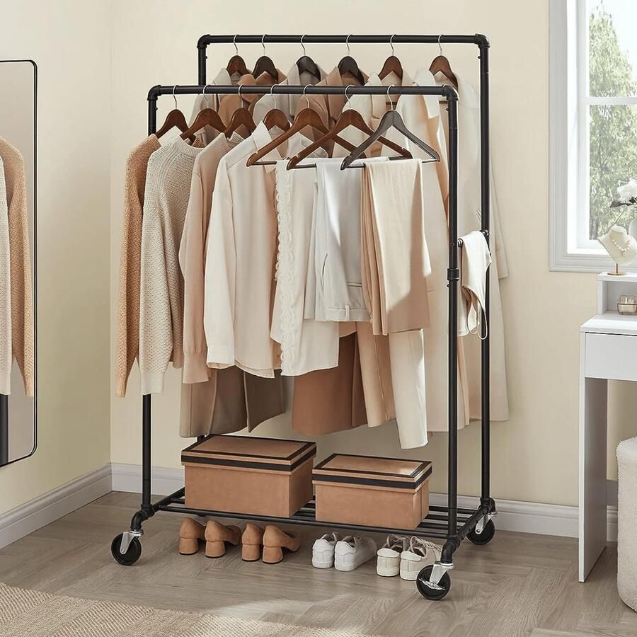 MAZAZU MIRA Home Kledingrek op wieltjes Metaal Draagcapaciteit 110 kg Zwart 59x100x162