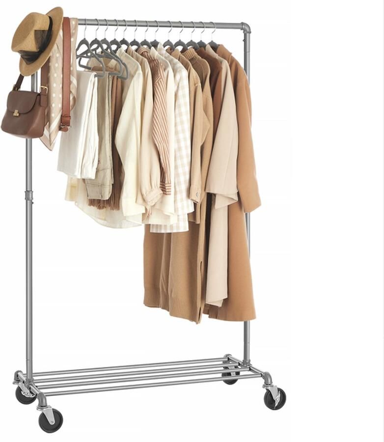 MAZAZU MIRA Home Kledingrek Industrieel zwart Voor georganiseerde kleding Stabiel tot 90 kg Wieltjes voor gemakkelijk verplaatsen Eenvoudige montage Afmetingen: 100x49x163 cm