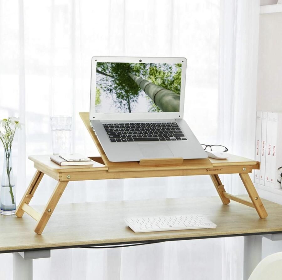 MAZAZU MIRA Home Laptoptafel- Inklapbare Laptoptafel Bruin Zwart Spaanplaat Staal 40x40x60