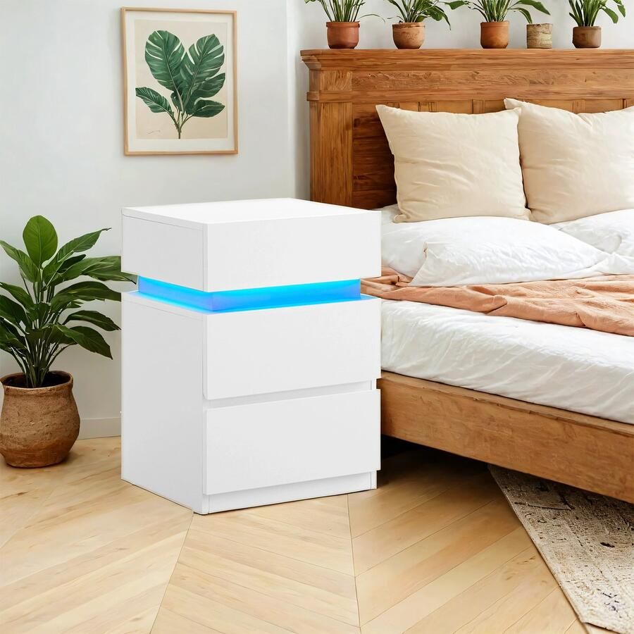 MAZAZU MIRA Home Nachtkast met verlichting Wit Hout 35x40x55 cm