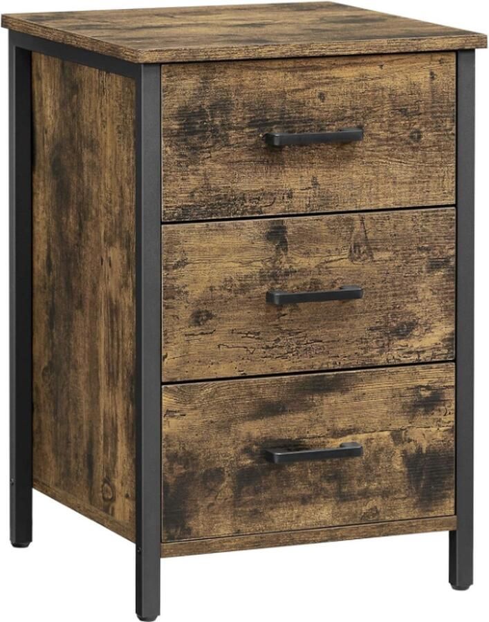 MAZAZU MIRA Home Nachtkastje met lades Bruin Zwart Spaanplaat Staal 40x40x60