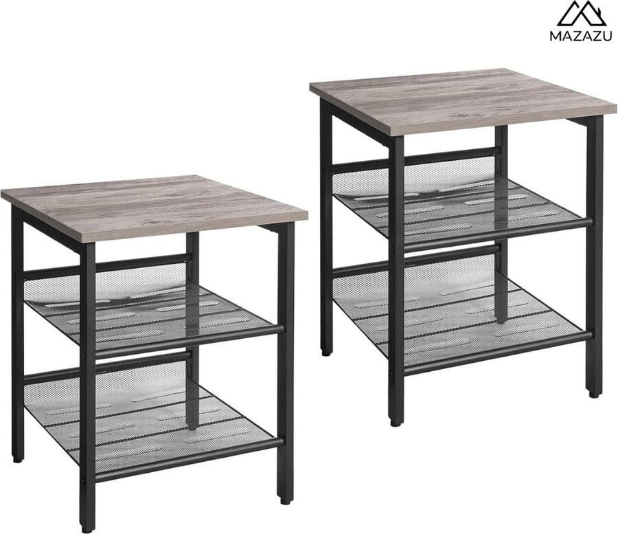 MAZAZU MIRA Home Nachtkastjes Met Verstelbare Gaasplanken Bijzettafels Set van 2 40x40x50 - Foto 2