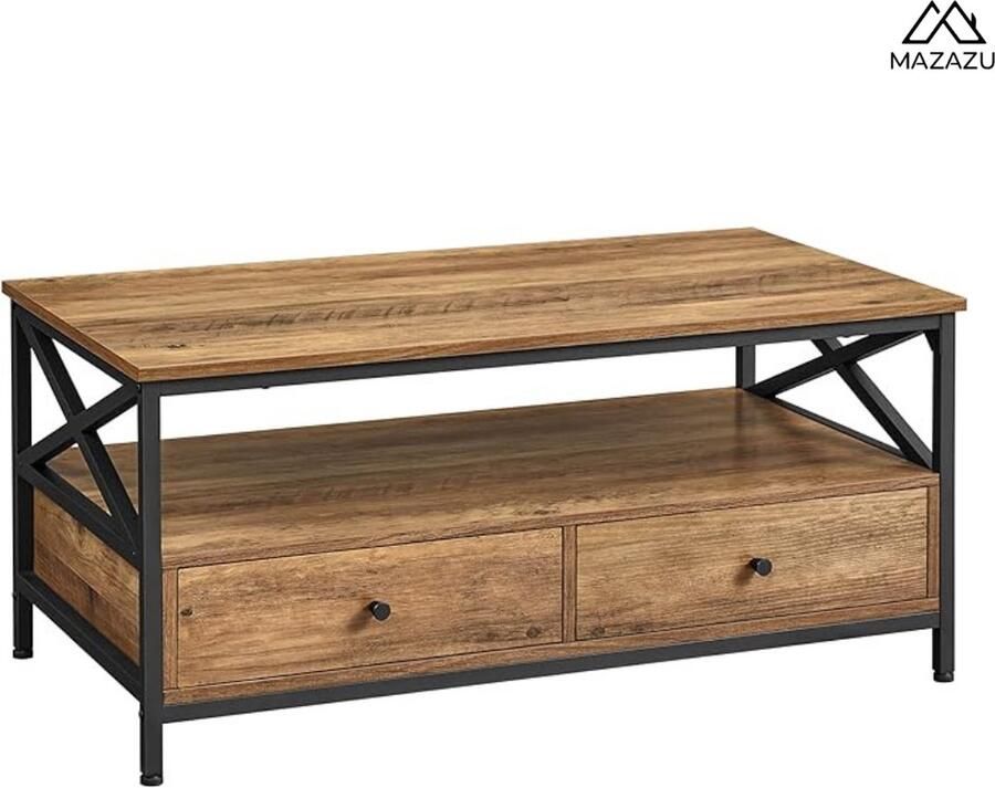 MAZAZU MIRA Home Salontafel Industrieel Houten Blad Vintage Design Duurzaam 110x55x45 cm