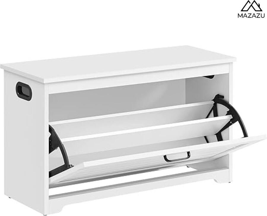 MAZAZU MIRA Home Schoenenbank Schoenenrek Opbergkast Vakkenkast Wit 30x80x46