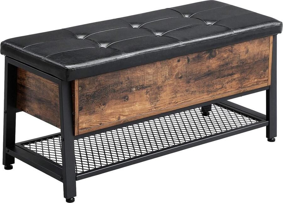 MAZAZU MIRA Home Schoenenbank met Opbergruimte Vintage Stijl Metaal en Spaanplaat 48x100x40 cm - Foto 2