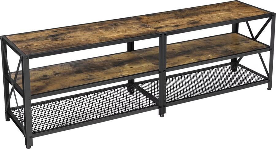 MAZAZU MIRA Home Schoenenrek Schoenen opbergsysteem Industrieel Metaal Hout Bruin 140x39x52 cm - Foto 2