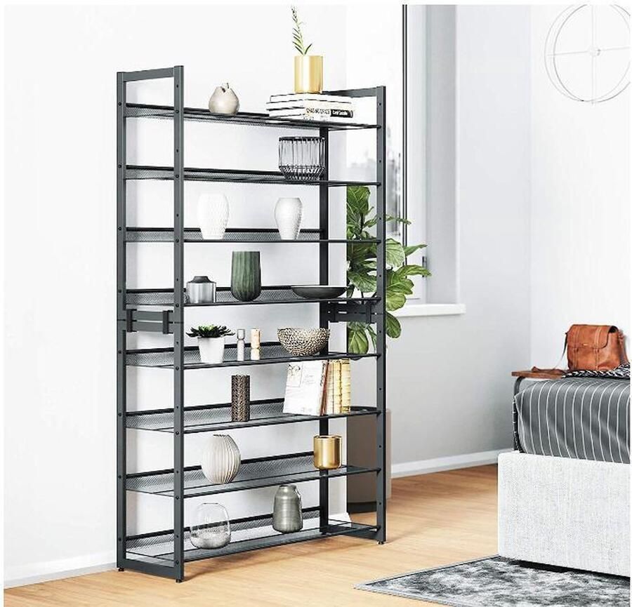 MAZAZU MIRA Home Schoenenrek Stellingkast 8 Lagen Industrieel Metaal Grijs 92 5x30 7x163 5