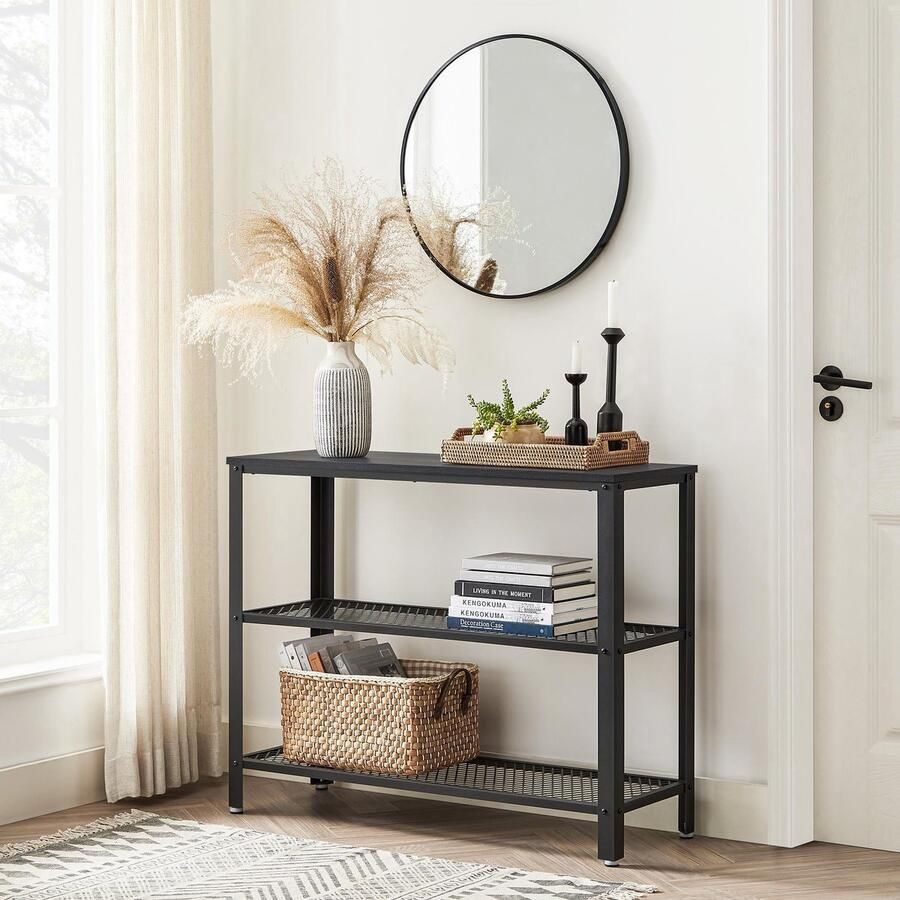 MAZAZU MIRA Home Wandtafel Sidetable Industrieel Met 2 Gaasplanken Bijzettafel Haltafel Dressoir Salontafel Consoletafel Zwart Hout Metaal 101 5 x 35 x 80