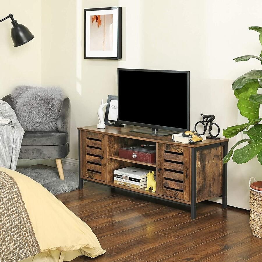 MAZAZU MIRA Home Tv Meubel Tv-kast Tv Lowboard Tv-tafel Tv Meubels Vintage Bruin Metaal 110 x 40 x 50