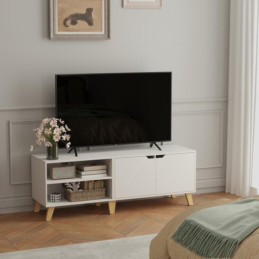 MAZAZU MIRA Home TV meubel Verstelbare plank Wit 140x40x50