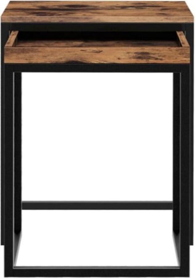 MAZAZU MIRA Home Uitschuifbare bijzettafel Salontafel Vintage Hout Bruin zwart 45x40x55