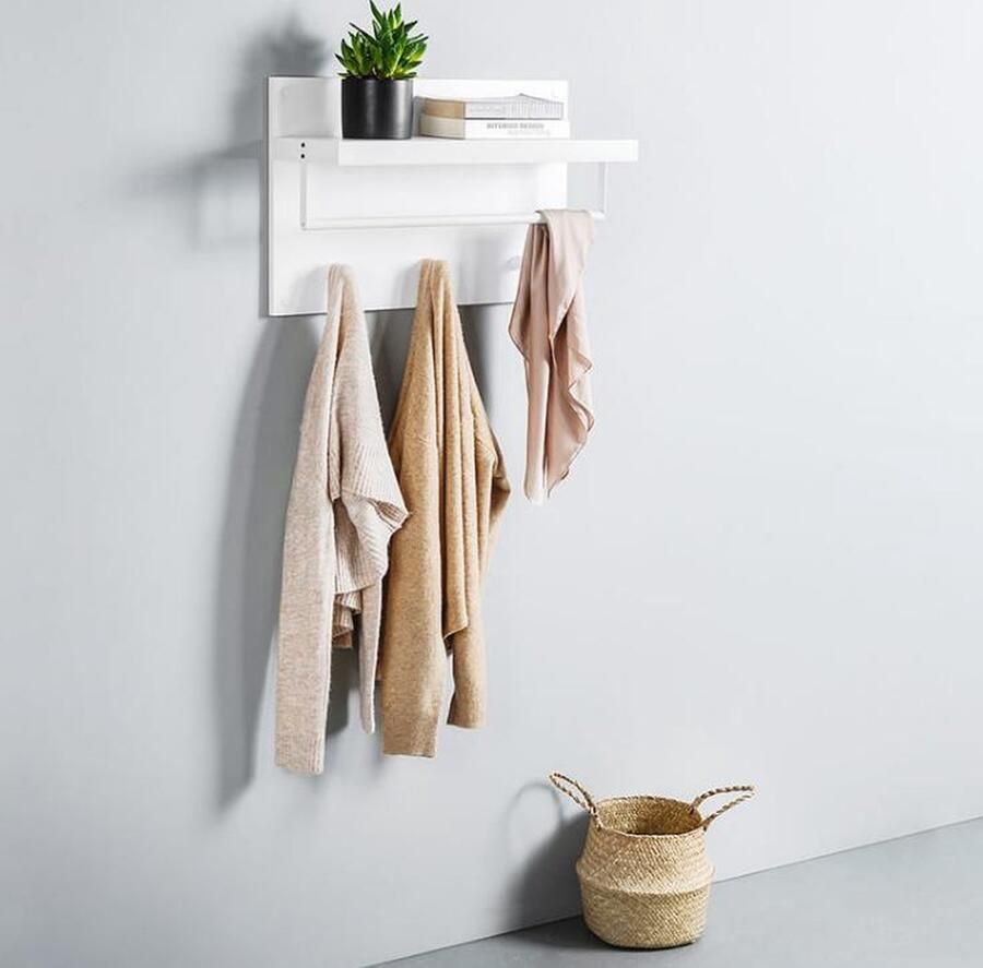 MAZAZU MIRA Home Wandkapstok met 3 haken Minimalistische stijl Spaanplaat Metaal Wit 75x19x47