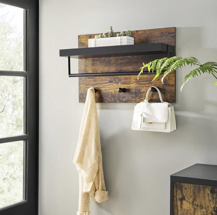 MAZAZU MIRA Home Wandkapstok- Kapstok Bruin Zwart metaal 75x19x47