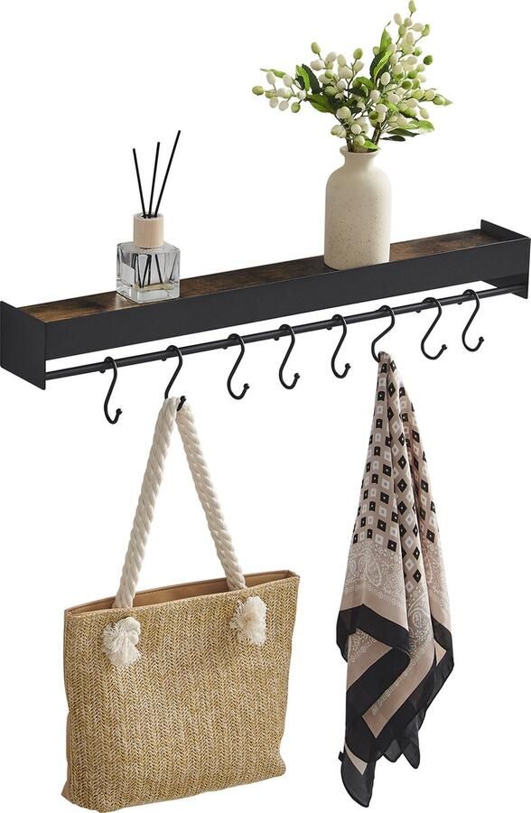 MAZAZU MIRA Home Industriële kapstok met legplank en verstelbare haken Vintage en modern design in één Zwart met zilveren accenten Multifunctioneel in gebruik Opgeruimd en stijlvol de deur uit Voor elke ruimte geschikt - Foto 3