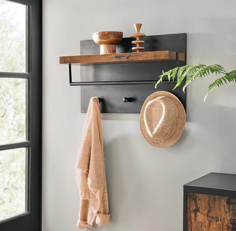 MAZAZU MIRA Home Wandkapstok met 3 haken Minimalistische stijl Spaanplaat Metaal Zwart 75x19x47