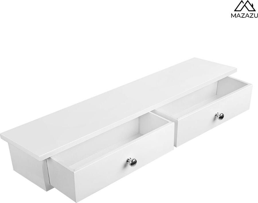 MAZAZU MIRA Home Wandplank Kruidenplank Met Lades Boekenplank Fotoplank Muurdecoratie Wit 65x15x10 - Foto 2