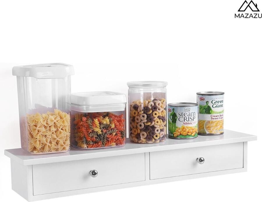 MAZAZU MIRA Home Wandplank Kruidenplank Met Lades Boekenplank Fotoplank Muurdecoratie Wit 65x15x10 - Foto 3