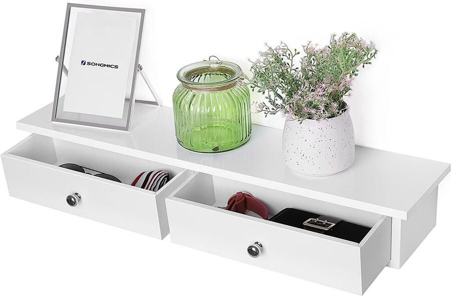 MAZAZU MIRA Home Wandplank Kruidenplank Met Lades Boekenplank Fotoplank Muurdecoratie Wit 65x15x10 - Foto 4