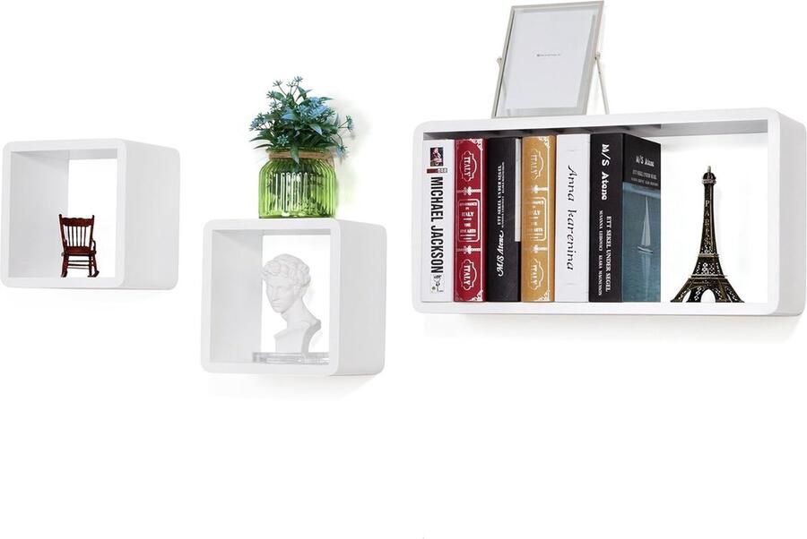 MAZAZU MIRA Home Wandplank Muurplank Boekenplank Fotoplank Plank Muurdecoratie Wit 57x33x21.5 - Foto 2