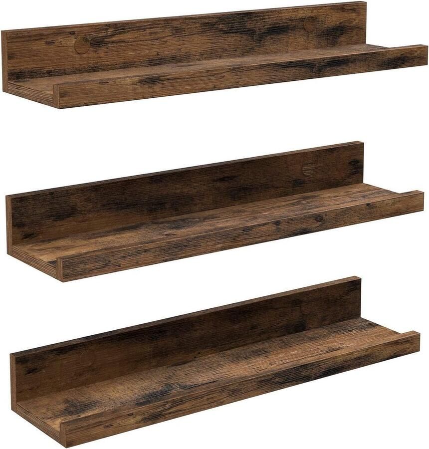 MAZAZU MIRA Home Wandplank Muurplank Set van 3 Vintage Bruin Hout 10x38x5