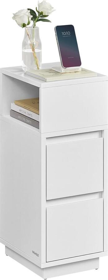 MAZAZU Nachtkastje Bijzettafel 2 Lades Wit 30x25x65