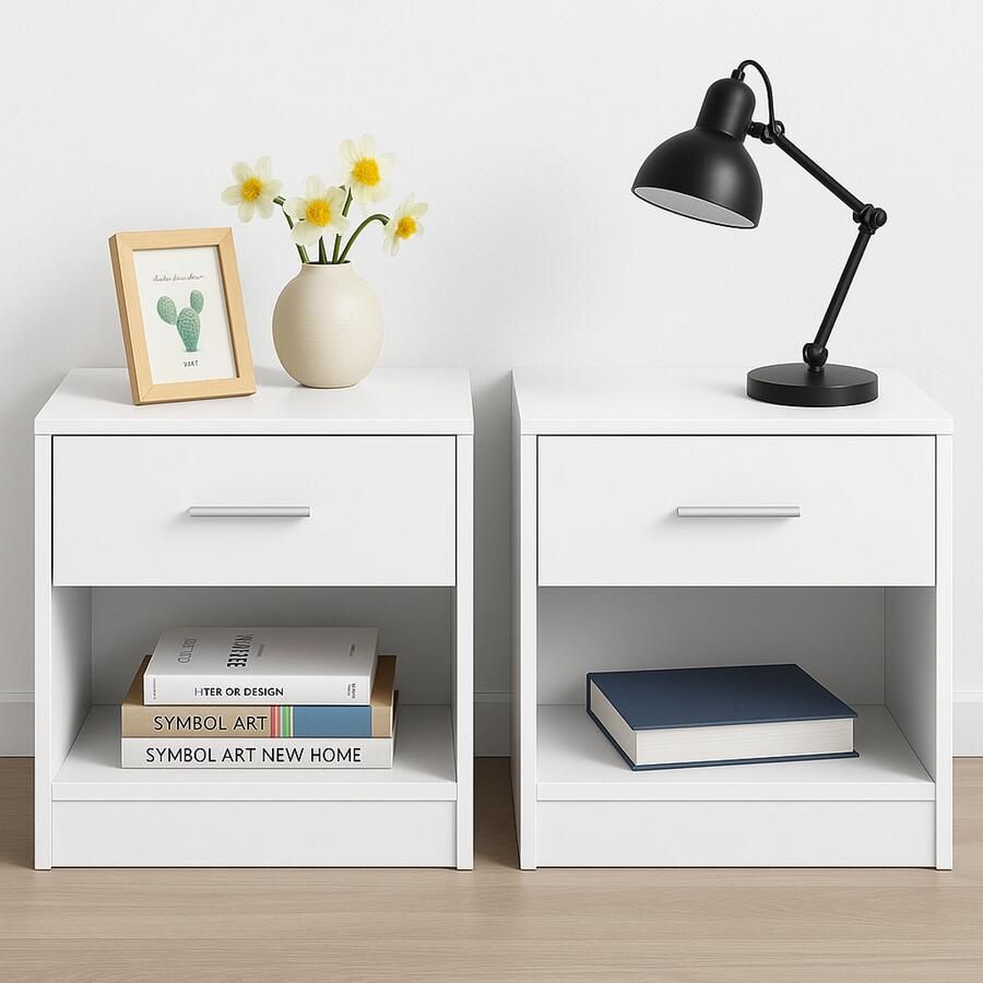 MAZAZU Nachtkastjes Set van 2 Wit Met Lade 28 x 39 x 41 cm