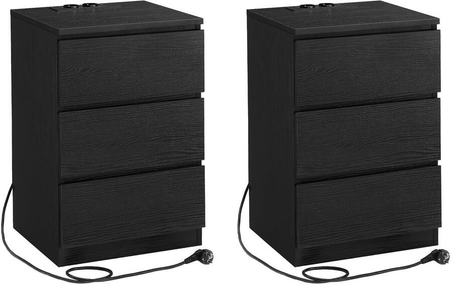 MAZAZU Nachtkastjes Set van 2 Zwart 3 Laden 35x40x59