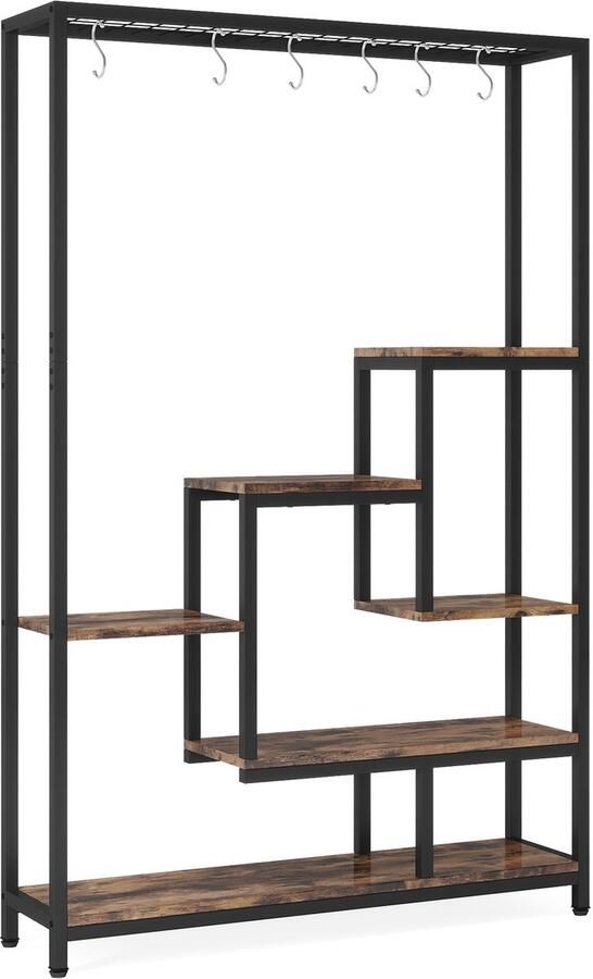 MAZAZU Plantenrek – Grote Bloemenstandaard – Met 6 S-haken – Zwart Houtkleur –